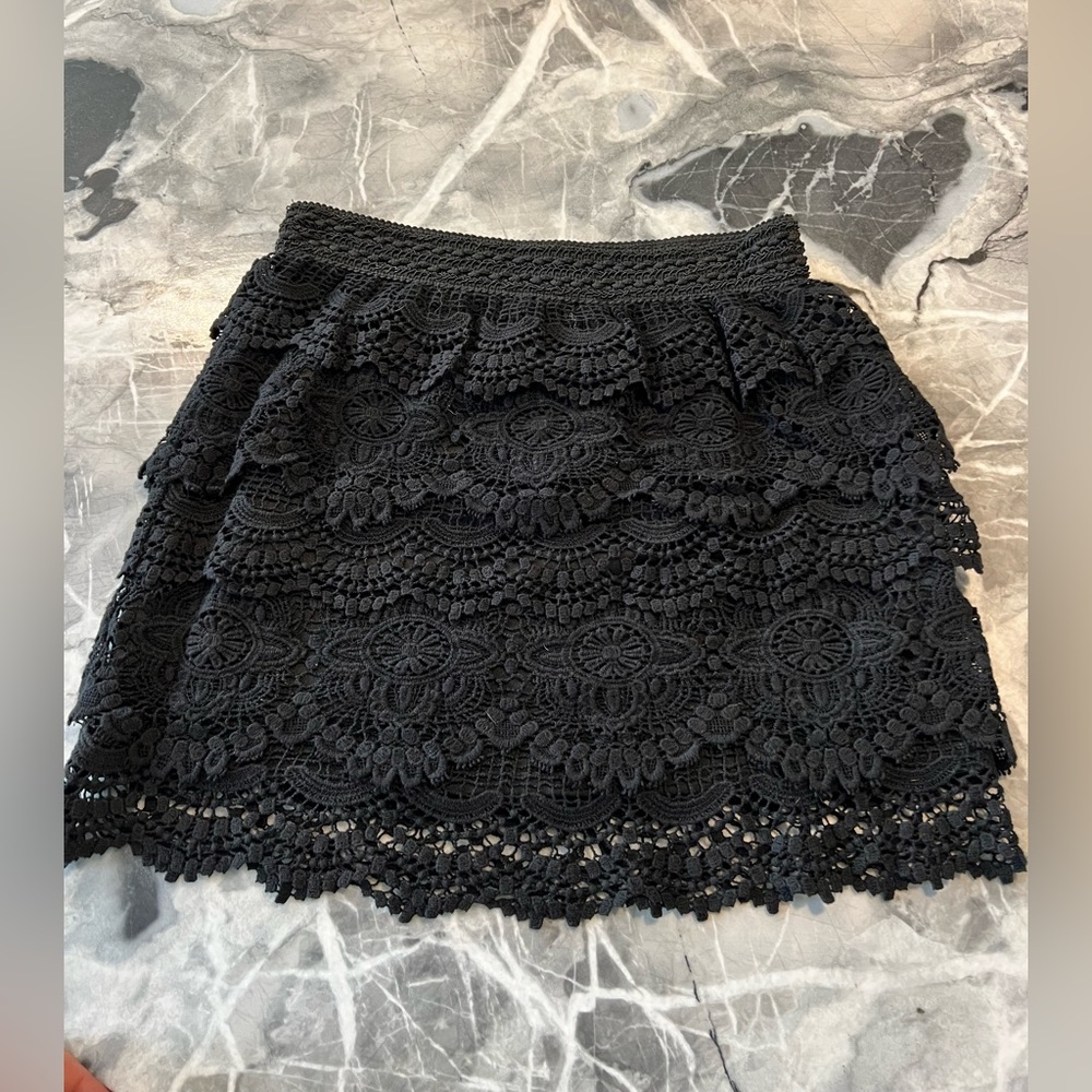 Black 5 tiered crochet mini skirt